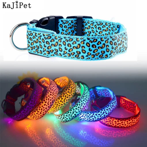 Adjustable LED safety nylon leopard dog collar