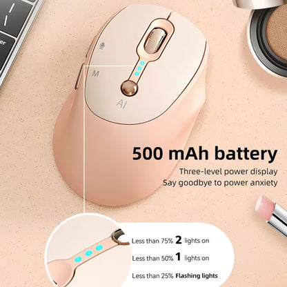 AI Smart Voice Wireless Mouse, One‑Click Voice‑to‑Text, Real‑Time Translation for 40 Languages; 2.4G USB Rechargeable Ergonomic Silent Mouse with Power Display, Compatible with Desktop, Laptop, Mac & Windows for Office, Students & Content Creators