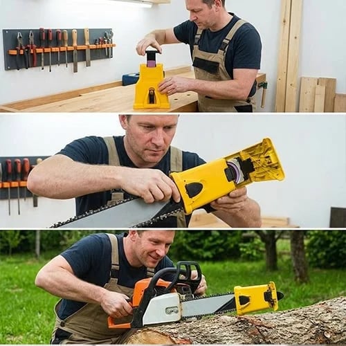 The portable chainsaw sharpening kit restores dull chains to sharpness and rapid cutting performance in seconds.